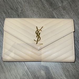 YSL MONOGRAM CHAIN WALLET IN GRAIN DE POUDRE EMBOSSED LEATHER